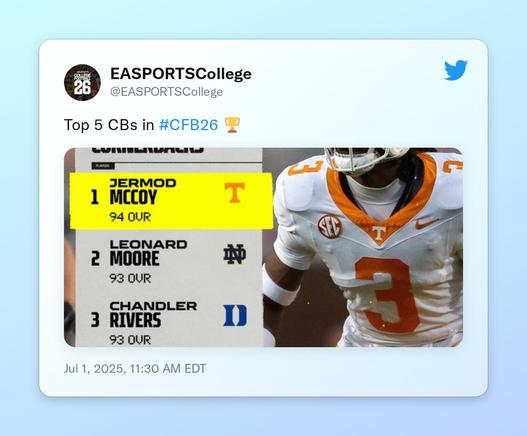 Top 5 CBs in #CFB26 🏆 https://t.co/6JRu09v8Hh