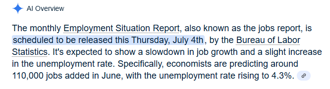 Google AI when asked about the monthly jobs report