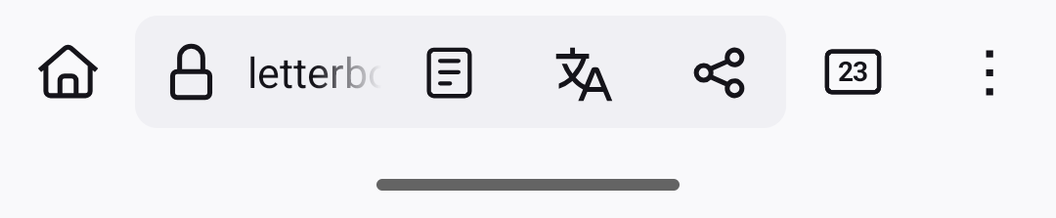 Screenshot of Firefox for Androids address bar. On the left is the home button, inside the bar is the reader mode, translate button and share button, on the right the tab menu and the settings menu.

Due to the three buttons within the address bar, only the first six letters of the URL, "letterb" are visible and only leave a tiny space to tap into the bar.