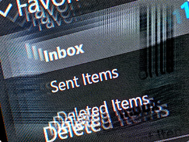 Screenshot of email folders, inbox, Sent Items, Deleted Items