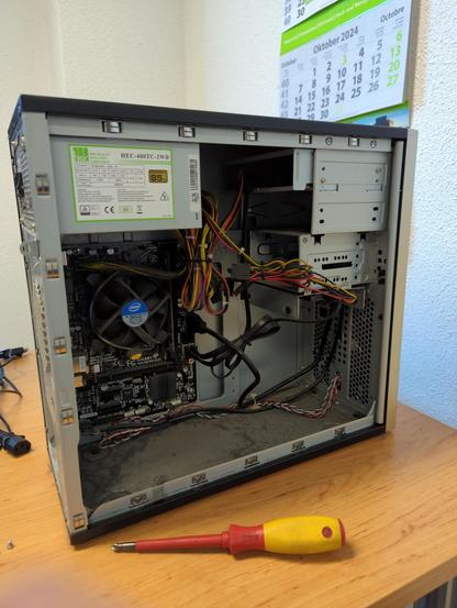 The rather dusty inside of one of the computers