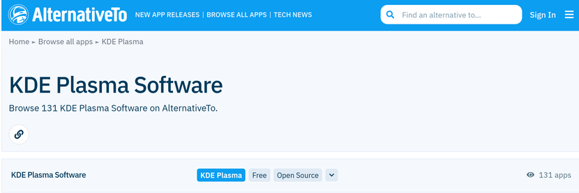 Banner recortado de la web mencionada en la URL donde pone:

KDE Plasma Software
Browse 131 KDE Plasma Software on AlternativeTo.