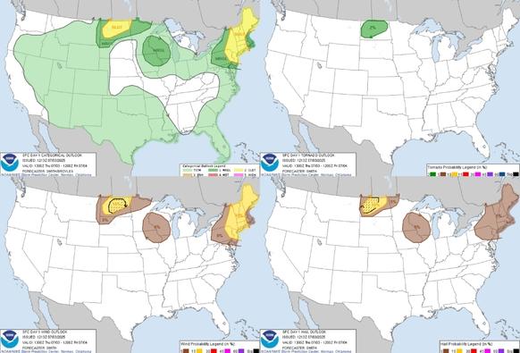Severe Thunderstorms in the Northeast and Northern Plains; Critical Fire Weather in the West
Scattered severe thunderstorms capable of damaging wind gusts and hail are forecast across the Northeast U.S. and North Dakota today. Heavy to excessive rainfall is possible over eastern New Mexico into western Texas and over the western Florida peninsula today. Critical fire weather conditions will persist today over parts of the interior Northwest and Great Basin