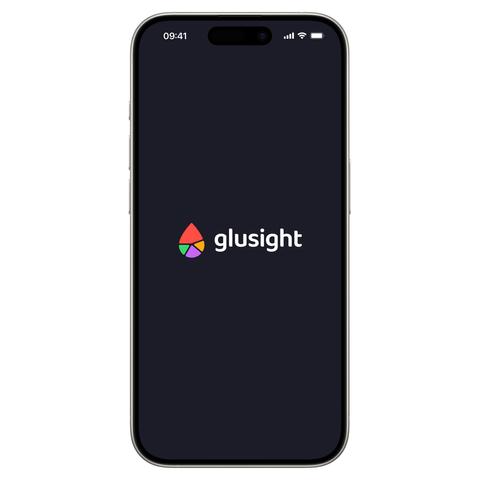 A smartphone screen displays the Glusight logo on a dark background. #Glusight #Tech