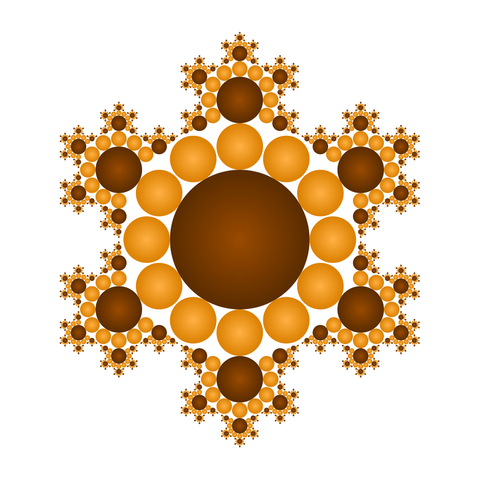 Fractal made with circles of decreasing sizes, with hexagonal symmetry. It has a chocolate flavour.