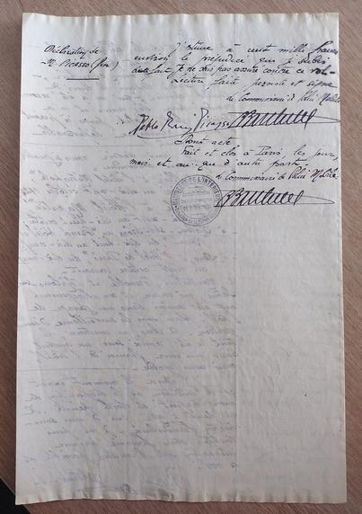 Procès verbal de déclaration de vol de tableaux de Picasso, convoyés depuis Perpignan sur le toit d'une voiture (1926) : quatrième et dernière page (avec signatures)