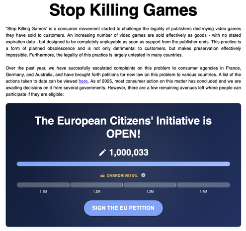 Stop Killing Games past 1000000 signatures!