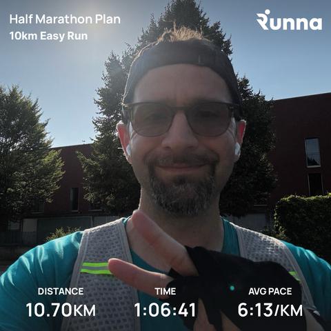 Me after today’s EasyRun with summary from the Runna app