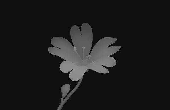 A grayscale depth map painting of a field chickweed blossom