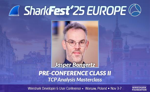 Dive deep into the heart of #TCP with Jasper Bongertz at SharkFest'25 Europe!

Join the TCP Analysis Masterclass and learn how to dissect, diagnose, and master complex TCP behaviors from one of the best in the field. Whether you're chasing lost packets or tuning performance, this class is for you.

Picture of Jasper Bongertz and info about his SharkFest'25 EUROPE pre-conference class.
