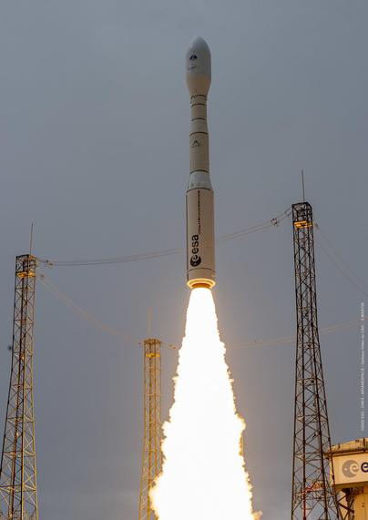 Image of Vega-C launch vehicle at Ariane Launch Area 1 (ELV) launch site, scheduled for 2025-07-26 02:03