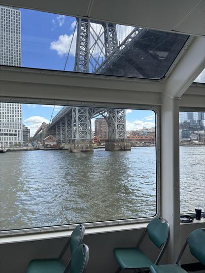 Cool angled windows on the cruise around Manhattan. Here we’re going under a bridge, don’t know which.