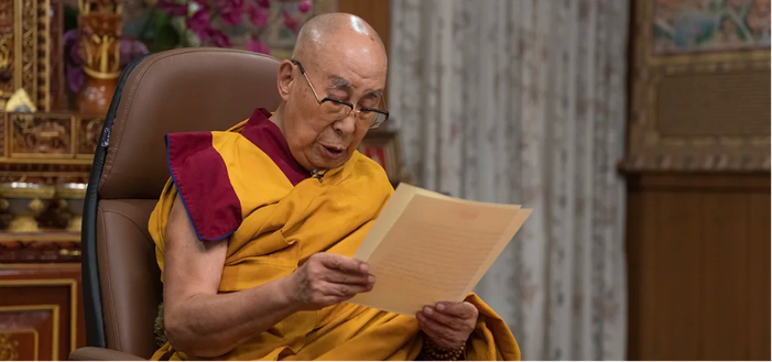 Tibetan spiritual leader the Dalai Lama speaks in a previously-recorded video message at the start of the 15th Tibetan Religious Conference in Dharamshala, India on July 2, 2025. @DalaiLama/X