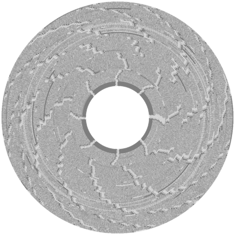 A graphical representation of the flux transitions which represent data on magnetic floppy disks, captured by the Applesauce Disk Controller from the disk titled Public Domain Disks - GS32 Icons - Side 0 Copy 1