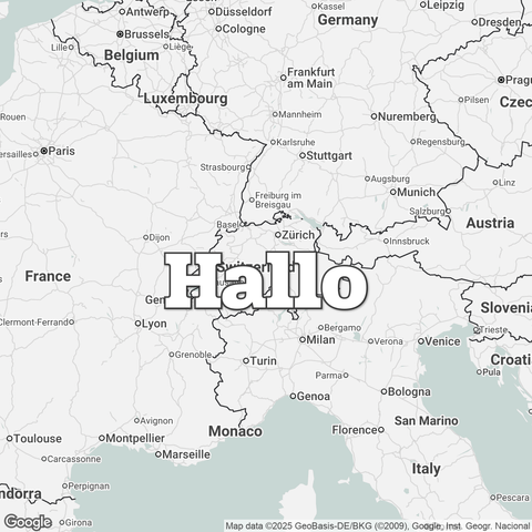Map of Switzerland overlaid with a translation of the word "hello": Hallo.