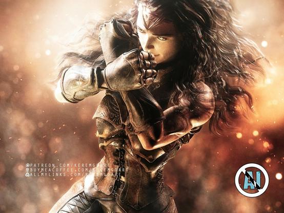 digital art portrait of wonder woman inspired by Gal Gadot and Zack Snyder