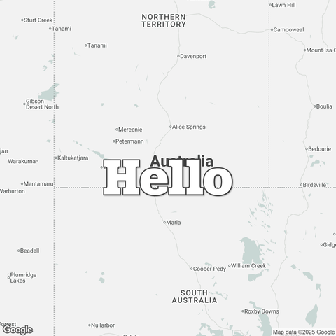 Map of Australia overlaid with a translation of the word "hello": Hello.