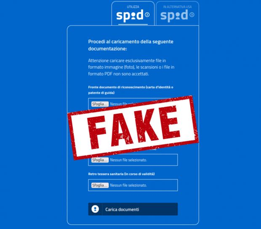 Una finta schermata dello SPID con la scritta rossa "FAKE"