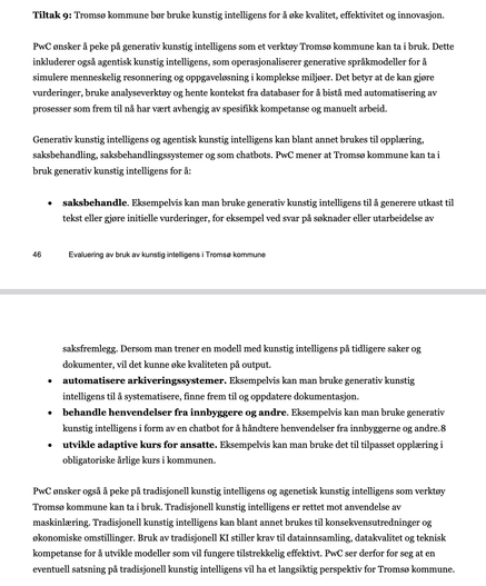 Screenshot of the recommendations in the report (in Norwegian)