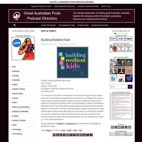 The Building Resilient Kids Podcast
Screenshot of the podcast listing on the Great Australian Pods website