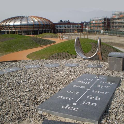 Living sundial of natural stone.