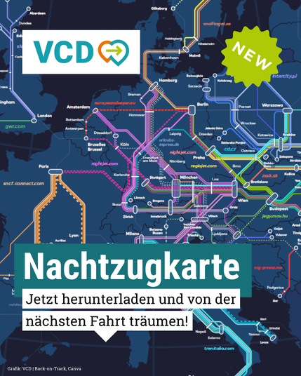 Man sieht einen Ausschnitt der Nachtzugkarte mit dem VCD-Logo. Unten steht: "Nachtugkarte - jetzt herunterladen und von der nächsten Fahrt träumen."