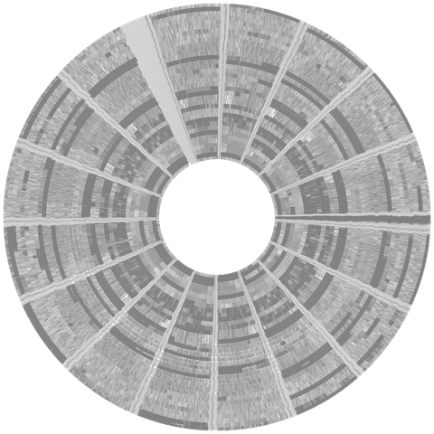 A graphical representation of the flux transitions which represent data on magnetic floppy disks, captured by the Applesauce Disk Controller from the disk titled Collamore Castle - Disk 1, Side A 2