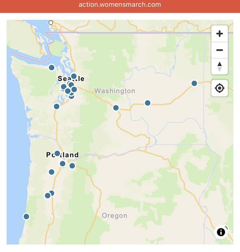 Map showing locations of “Free America” protests being held in Washington during the July 4th Weekend of 2025.