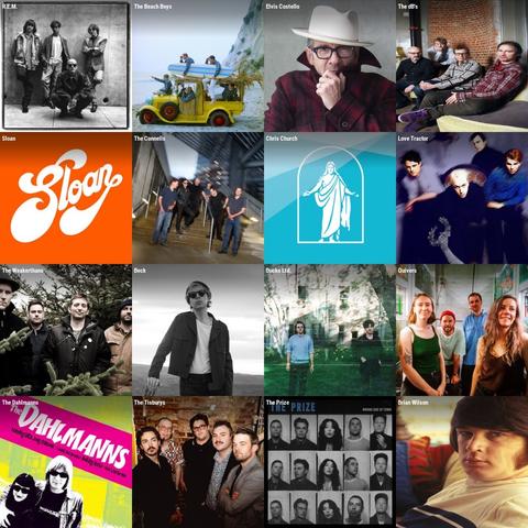 A grid depicting the Top 16 artists I listened to in Q2 2025 (April-June). The individual artists are:
R.E.M.
The Beach Boys
Elvis Costello
The dB's
Sloan
The Connells
Chris Church
Love Tractor
The Weakerthans
Beck
Ducks Ltd.
Quivers
The Dahlmanns
The Tisburys
The Prize
Brian Wilson