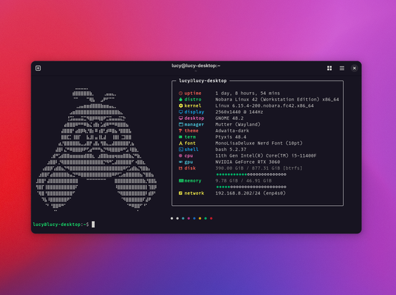 fastfetch output displaying my bunny fursona yayyyy! She is a bunny with round glasses.