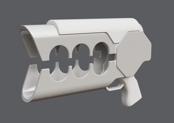 Screenshot of the SDF Modeler 3D editor, showing a science-fiction plasma gun model in progress.