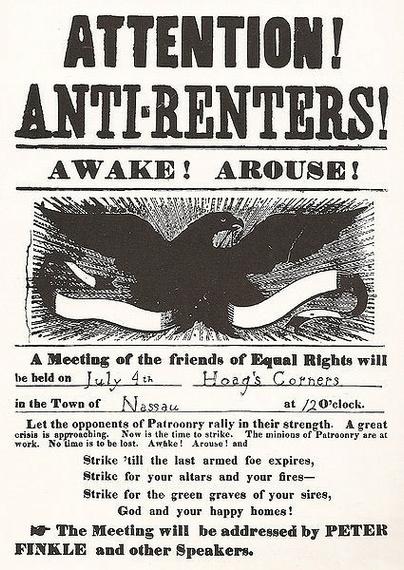 Poster announcing an Anti-Rent meeting in the town of Nassau, New York. By Anti-rent supporters - Rensselaer County Historical Society (1987) A Resourceful People: A Pictorial History of Rensselaer County, New York, Norfolk: The Donning Company, p. 47 ISBN: 0898656109., Public Domain, https://commons.wikimedia.org/w/index.php?curid=9058368