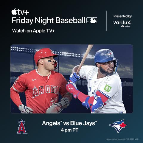 Apple TV+ Friday Night Baseball. Angels vs Blue Jays at 4pm PT. Watch on Apple TV+. Subscription required.