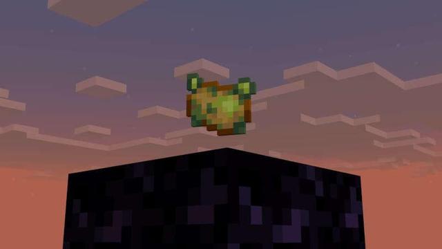 The poisonous potato in its natural habitat (on an obsidian block, for some reason), with a beautiful cloudy sunset sky in the background.