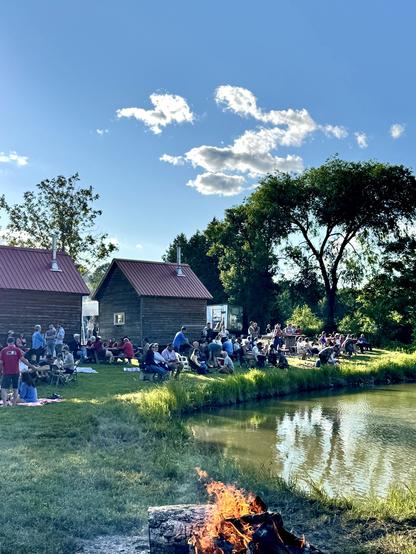 Essex Farm with bonfire in foreground.