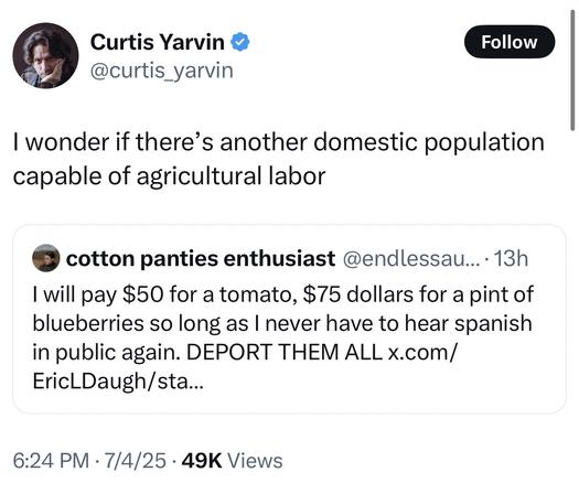 I wonder if there’s another domestic population capable of agricultural labor