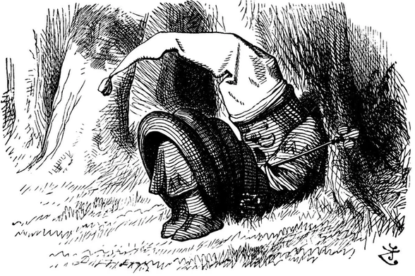 The Red King sleeps in the forest. An illustration by John Tenniel for "Through the Looking Glass" by Lewis Carroll.