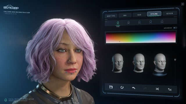 Mi personaje, Orosia, una chica con el pelo violeta que le cae justo por debajo de la barbilla. Tiene varios piercings en la nariz y en los labios. Tiene los ojos turquesa.