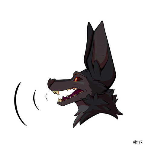 Digital drawing of a furry bat shouting