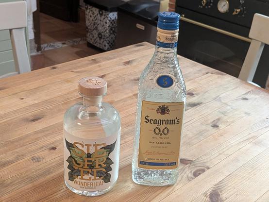 Bottles of Siegfried and Seagram's non-alcoholic gin