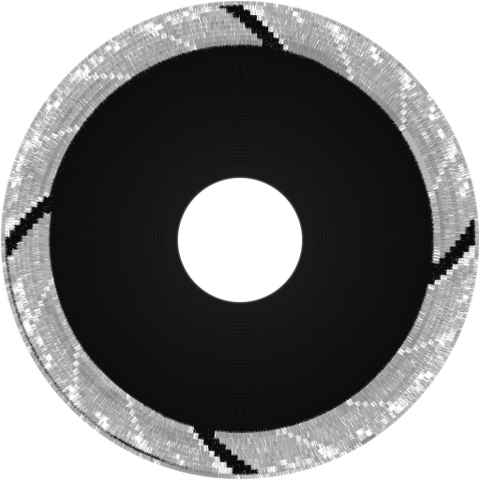 A graphical representation of the flux transitions which represent data on magnetic floppy disks, captured by the Applesauce Disk Controller from the disk titled Frogger - Disk 1, Side A Copy 1