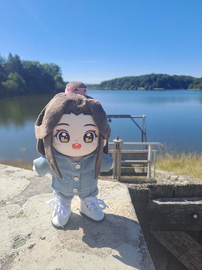 minidoll lianlian posing in front of a lake
