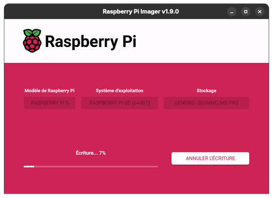 Capture d'écran du logiciel rpi-imager