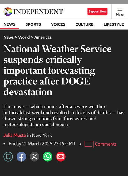 National Weather Service suspends critically important forecasting practice after DOGE

The move — which comes after a severe weather outbreak last weekend resulted in dozens of deaths — has drawn strong reactions from forecasters and meteorologists on social media