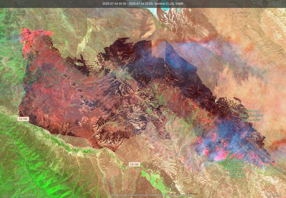 Map of fire burning in the hills