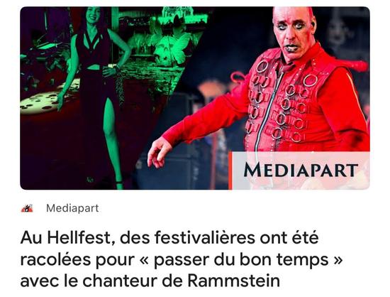 Mediapart
Au Hellfest, des festivalières ont été racolées pour « passer du bon temps » avec le chanteur de Rammstein