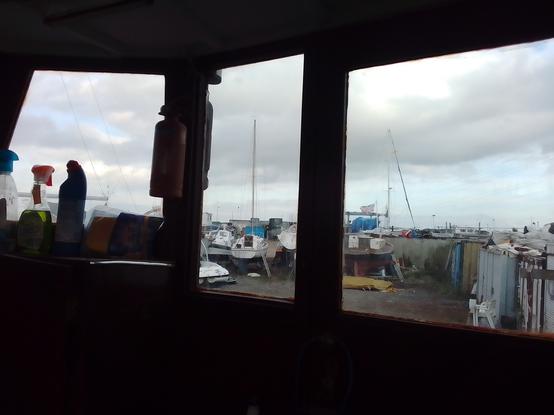 View out across the boatyard. 
Apols for the butchers' apron in shot but maybe its edge is getting ragged as their gammony notions of empire.