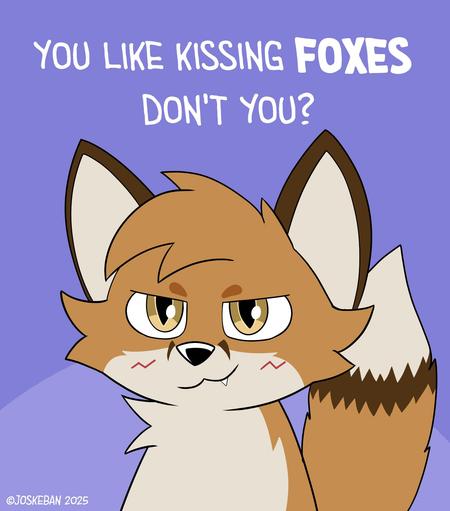 Furry drawing as me as a boy kisser asking "you like kissing foxes, don't you?"