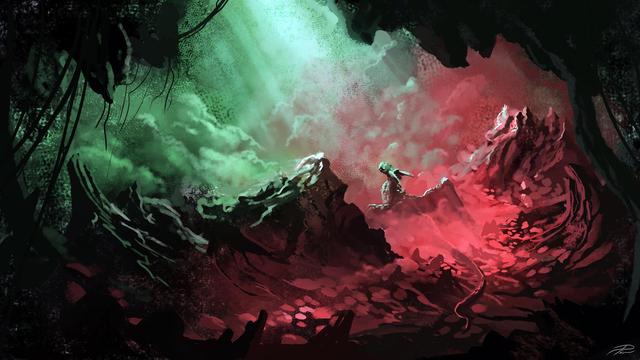 A dragon in a cave doing something while the sunrays are shining and no one will read this thing anyways, so whatever.