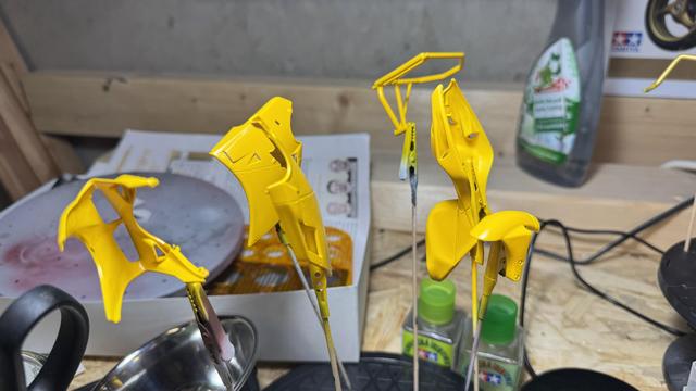 Painted parts of a Ducati 916 by Tamiya in 1:12 scale.